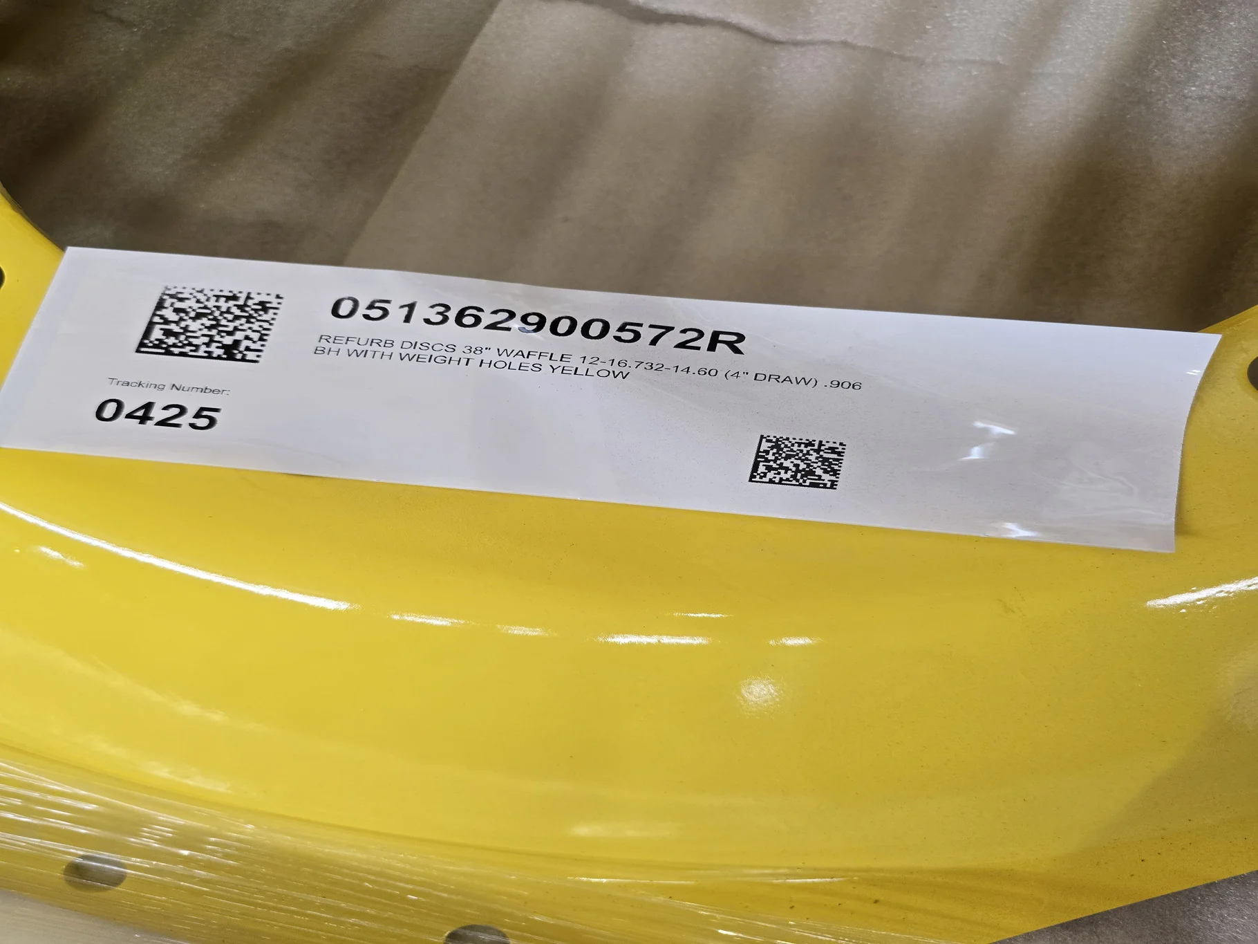 DISCS 38" WAFFLE 12-16.732-14.60 (4" DRAW) .906 BH WITH WEIGHT HOLES YELLOW image 4