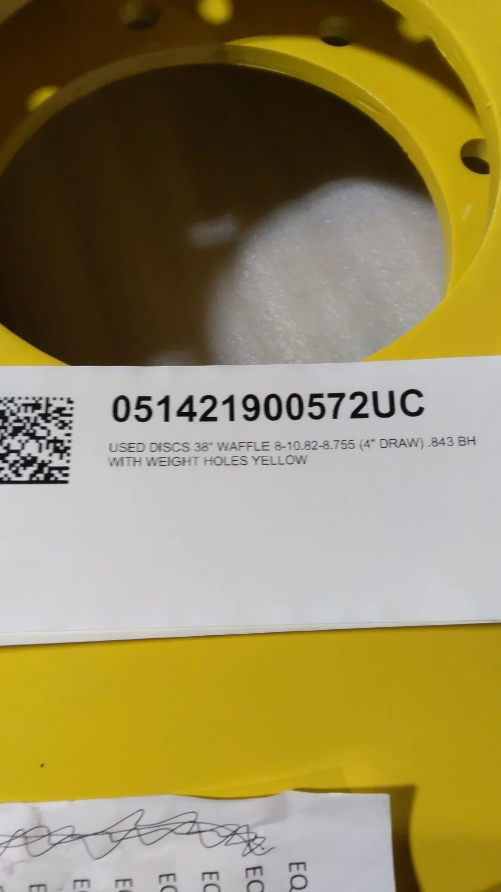 DISCS 38" WAFFLE 8-10.82-8.755 (4" DRAW) .843 BH WITH WEIGHT HOLES YELLOW image 2