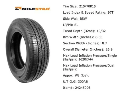 215/70R15 97T Milestar MS70 All Season TL