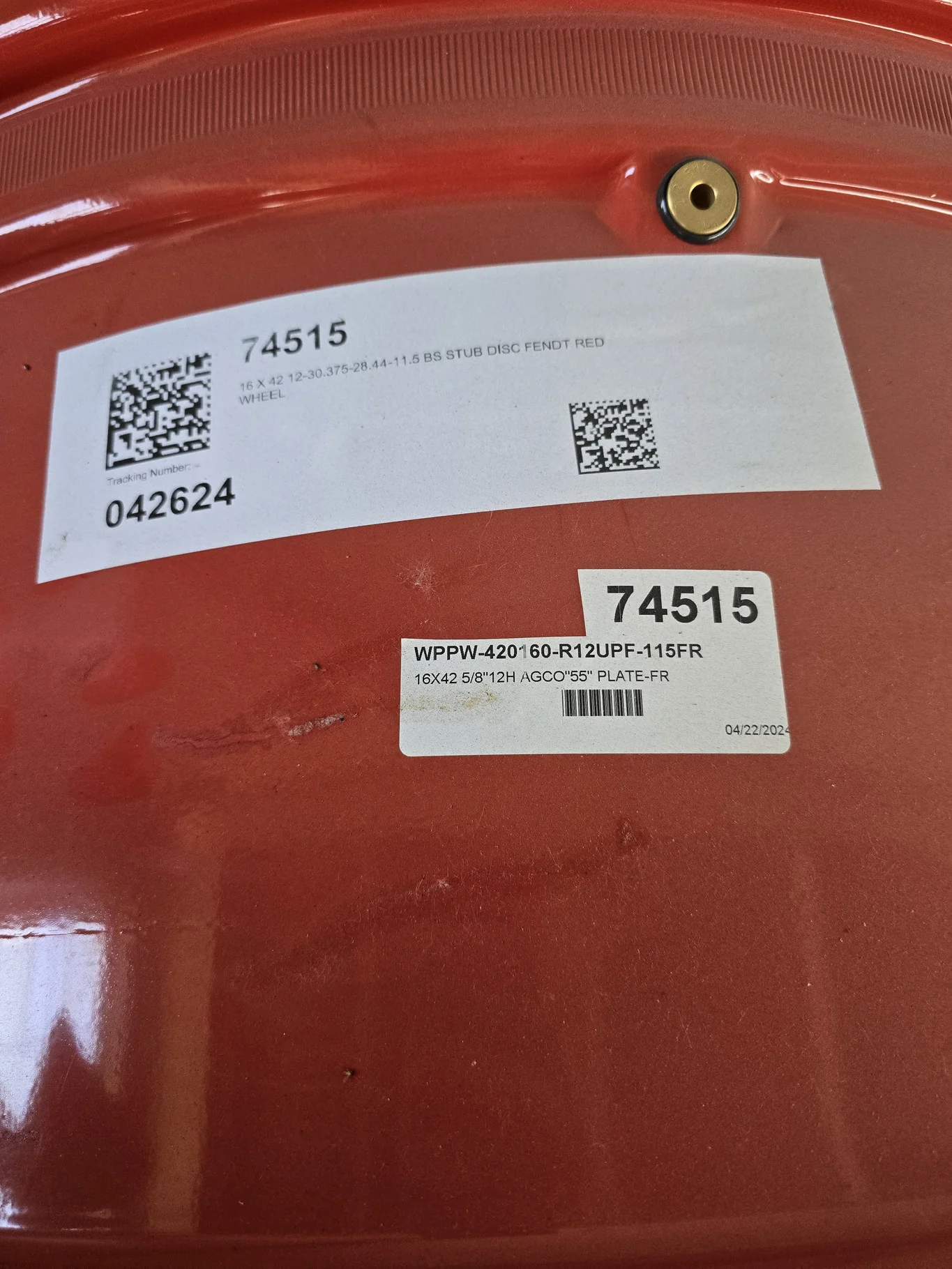 16 X 42 12-30.375-28.44-11.5 BS STUB DISC FENDT RED WHEEL image 3