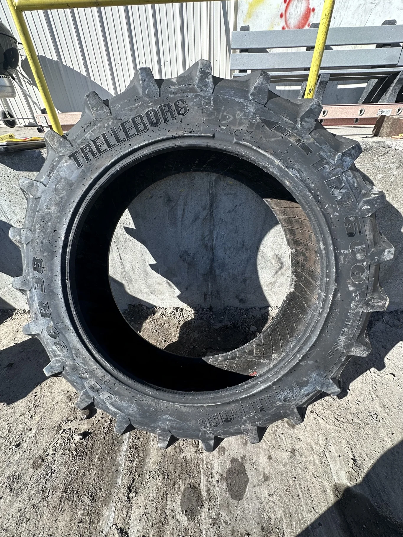 Used 80% 380/85R38 Trelleborg TM600 R-1W 142B TL (Lug Cuts Cuts Between Lugs Sidewall Patch) image 2