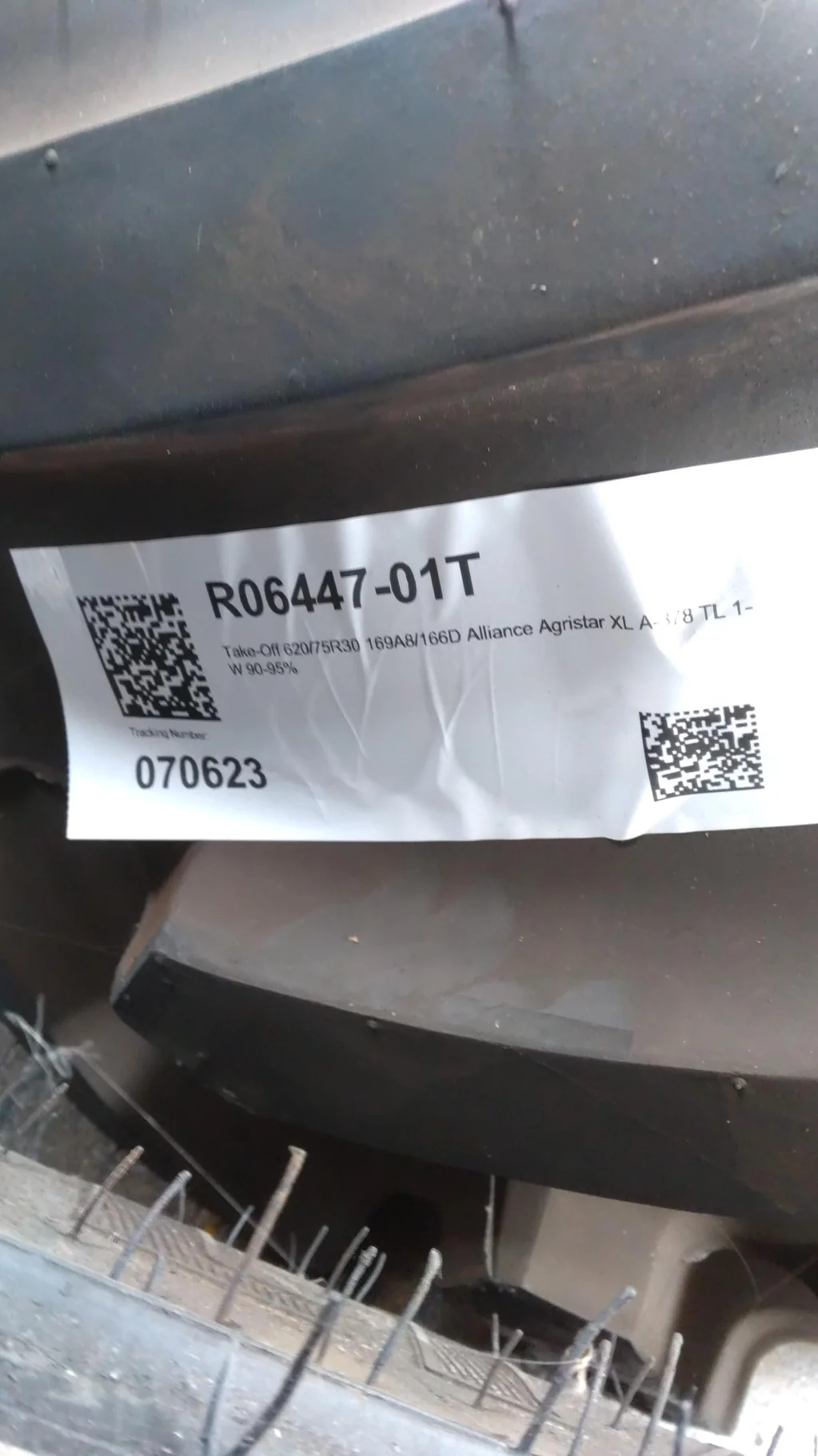 Used 620/75R30 169A8/166D Alliance Agristar XL A-378 TL 1-W 90-95%
