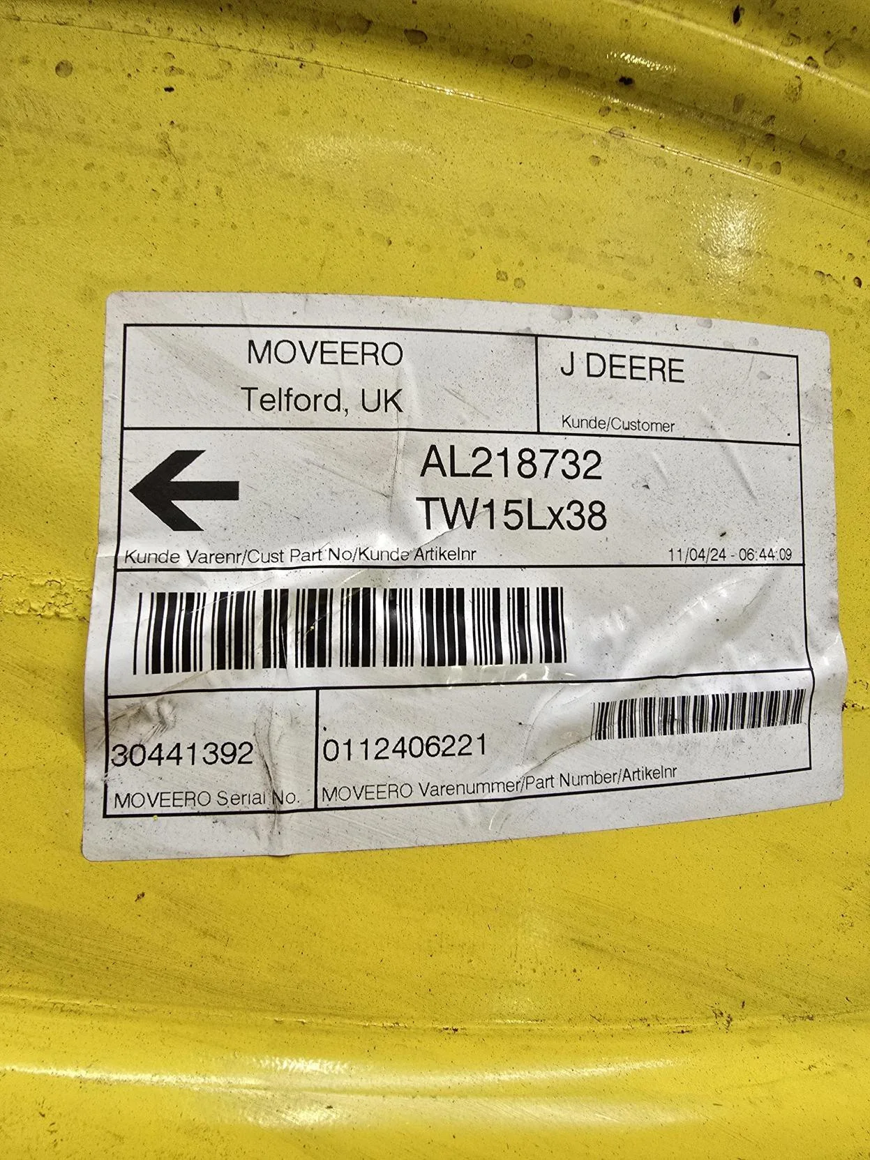 Take-Off 15 x 38 8-8-6 4/2 Rail Yellow Wheel w/ Disc image 3