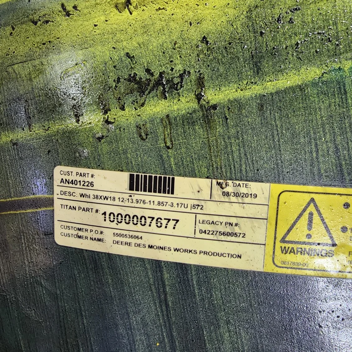 Take-Off 18 X 38 12-13.976-11.857-1 6.75"BS Dual Yellow Wheel