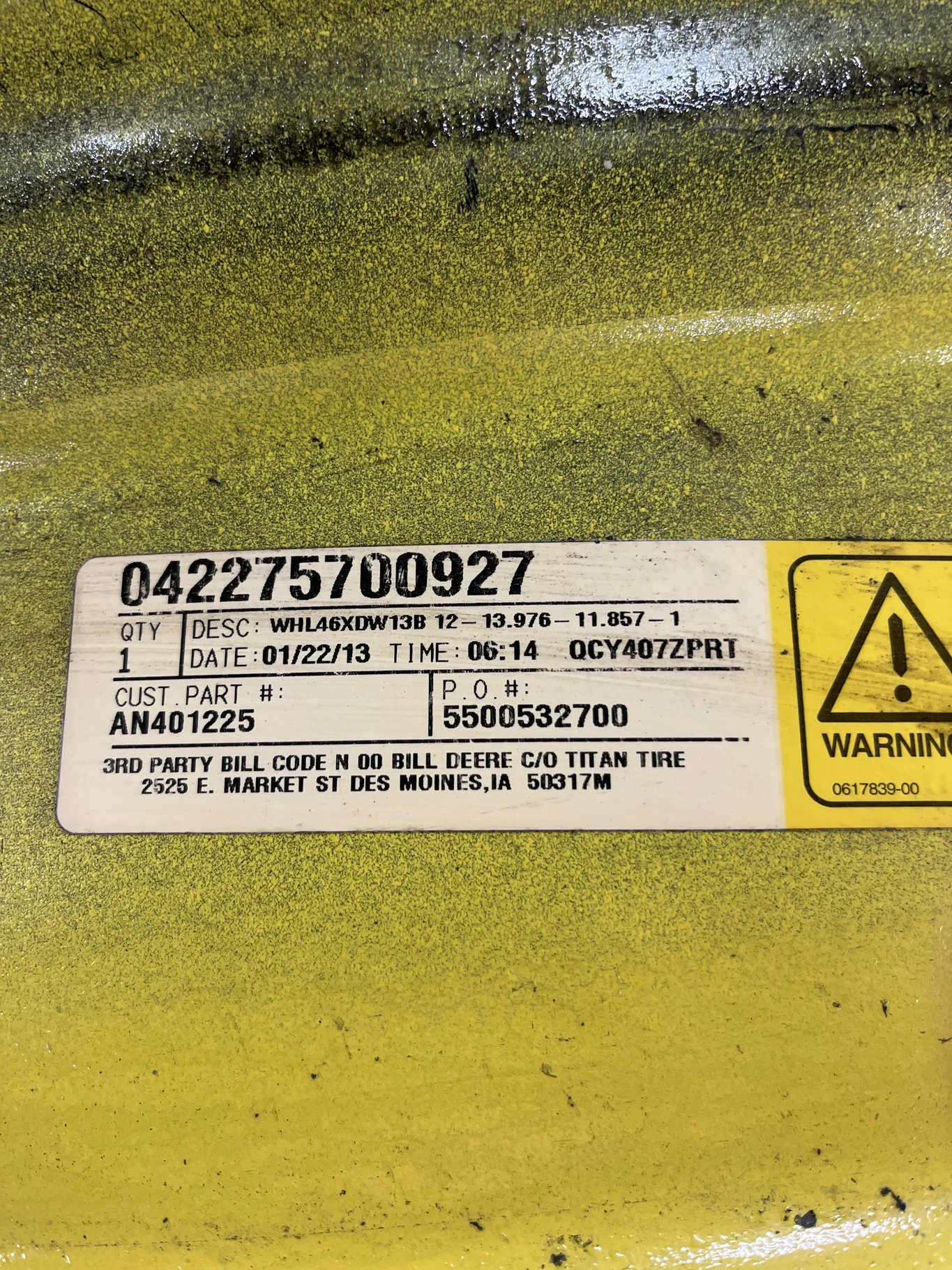 Used 13 X 46 12-13.976-11.857-1 Dual Yellow Wheel