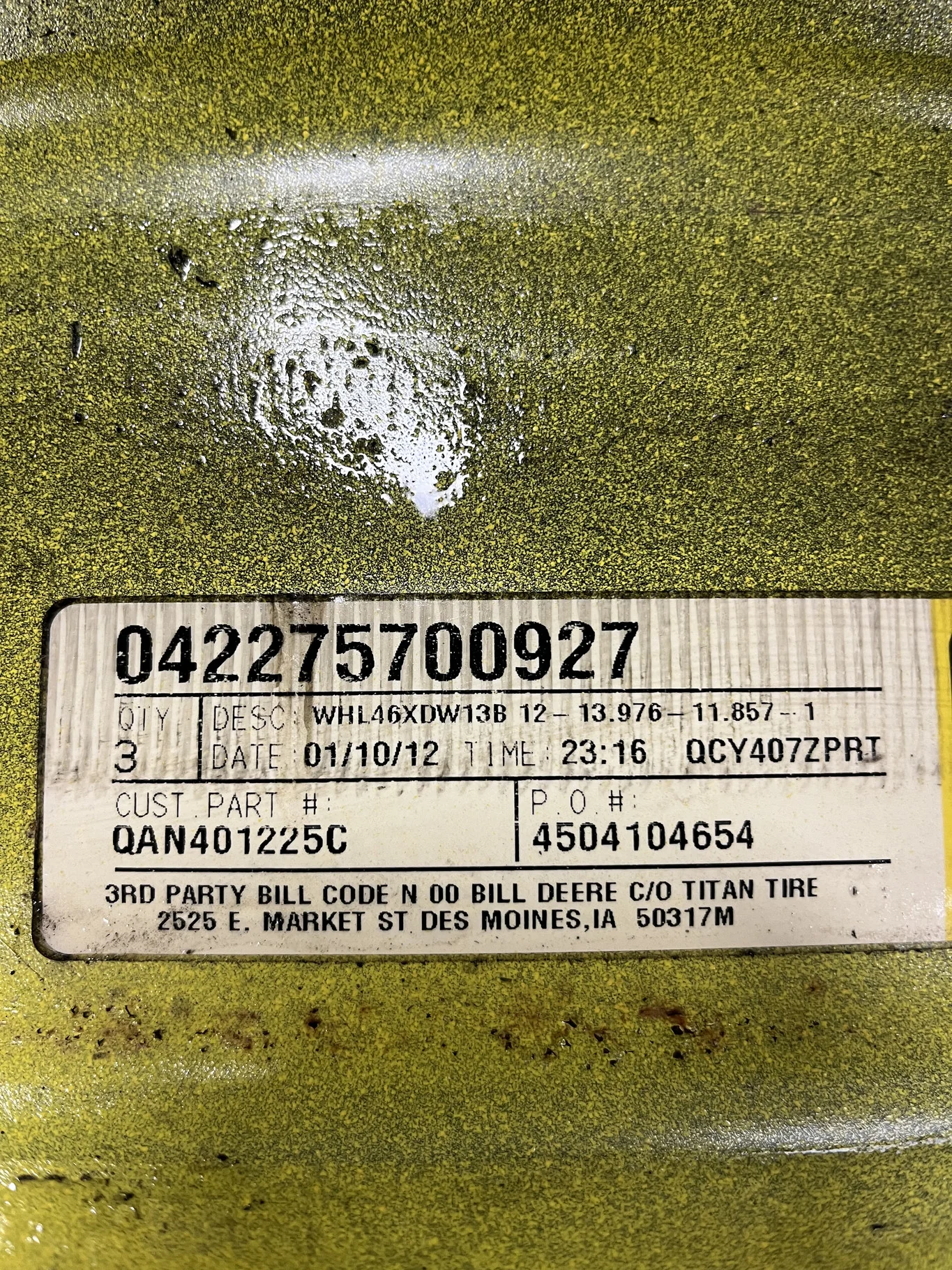 Used 13 X 46 12-13.976-11.857-1 Dual Yellow Wheel