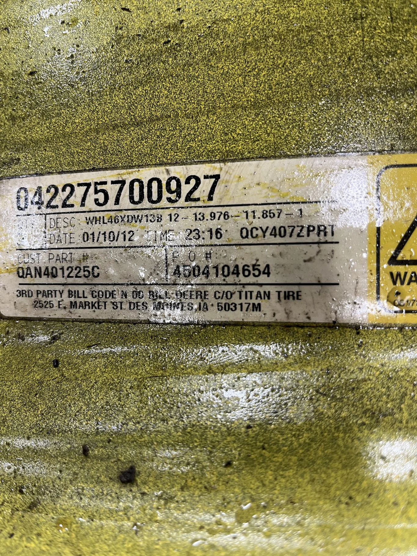 Used 13 X 46 12-13.976-11.857-1 Dual Yellow Wheel image 4