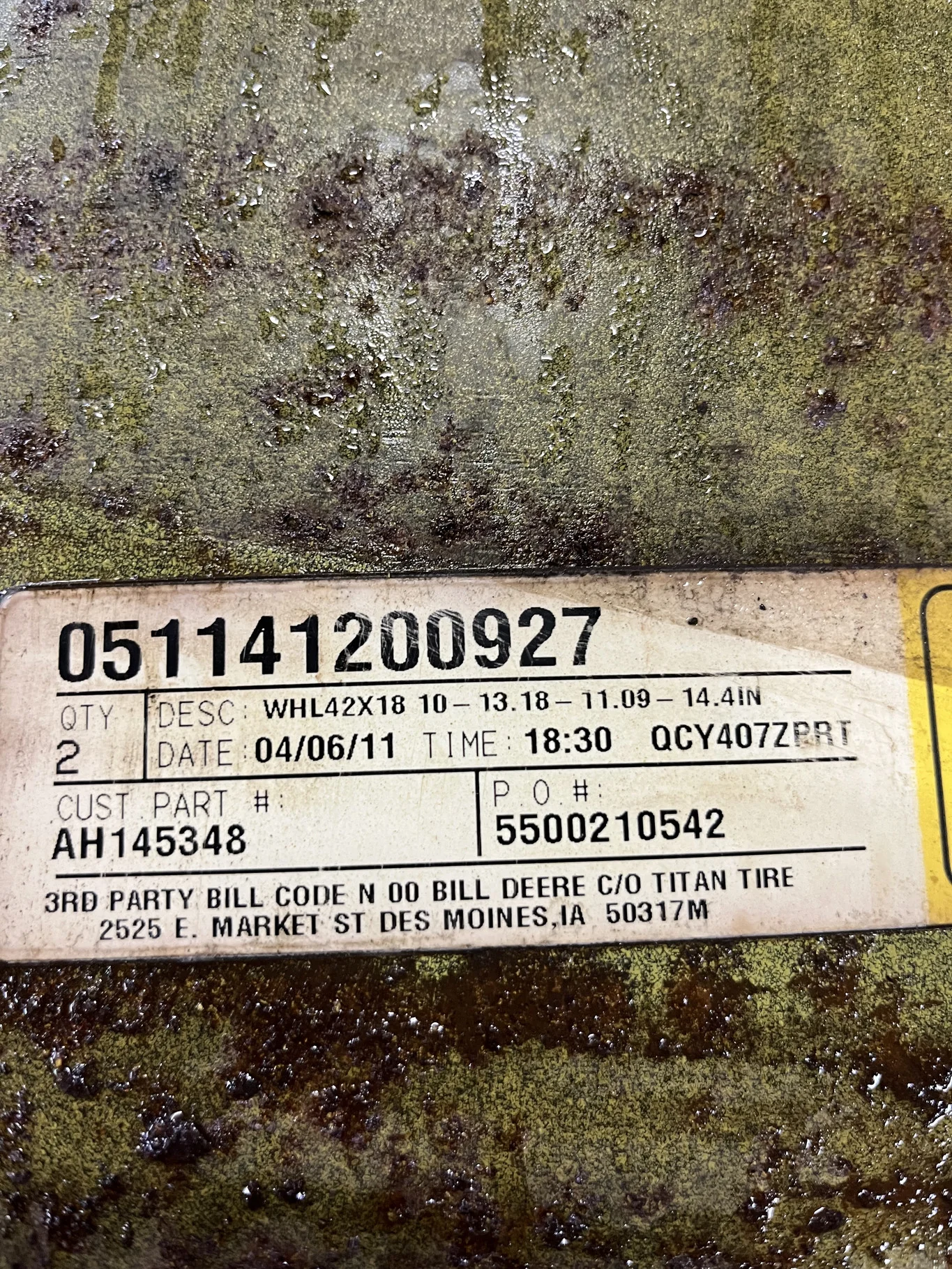 Used 18 X 42 10-13.19-11.07-14.4 INSIDE DOLLY DUAL YELLOW WHEEL image 3