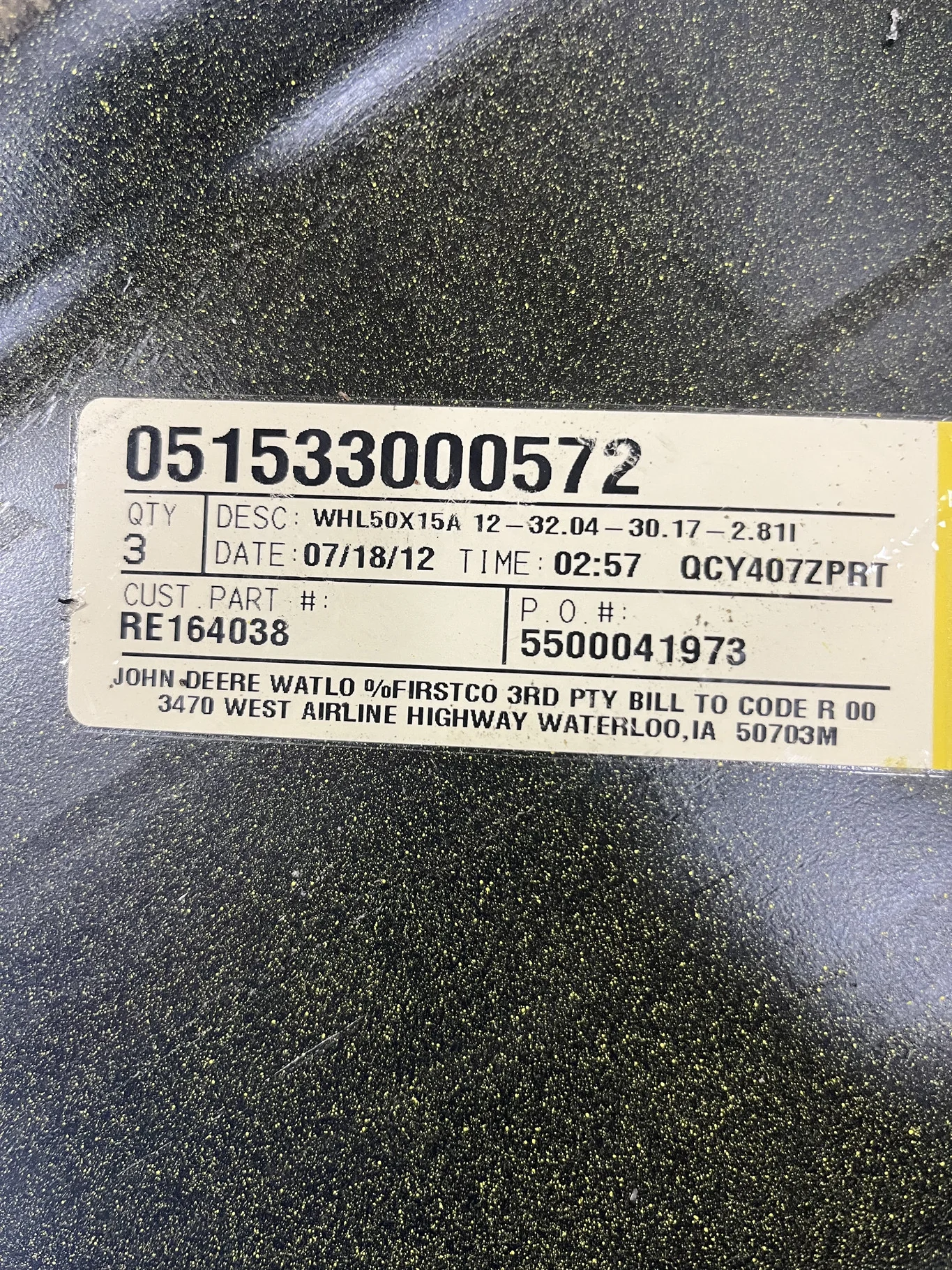 Used 15 X 50 12-32.04-30.17 Rim & Rail Yellow Wheel image 3