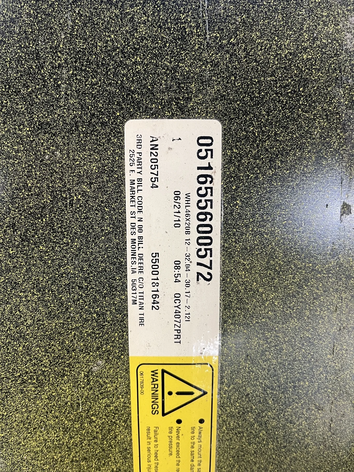 Used 20 x 46 12-32.047-30.17 Rim & Rail Yellow Wheel image 3
