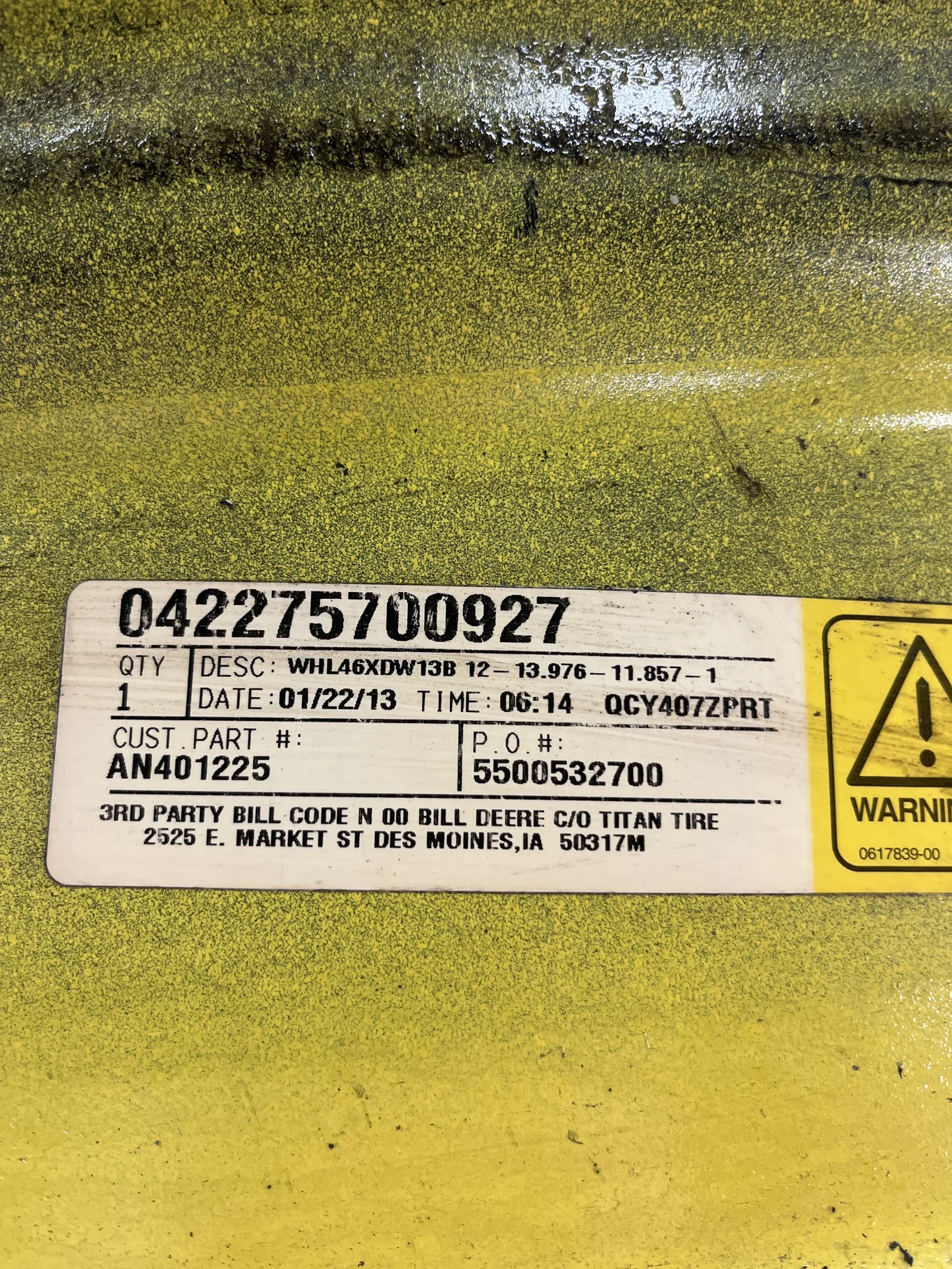 Used 12 X 46 12-13.976-11.857-1 Dual Yellow Wheel