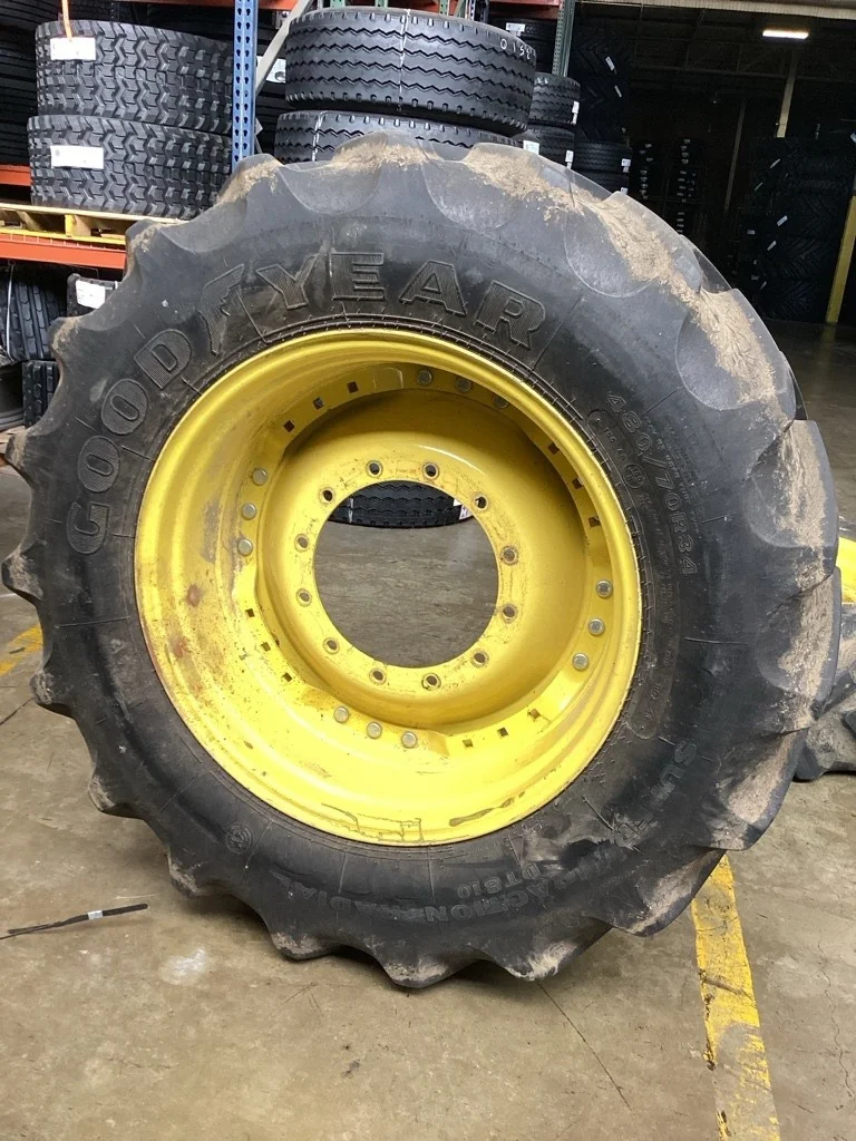 Used 480/70R34 155A8 Goodyear STR DT810 TL R-1W 70-75% On 15 x 34 12-16.732-14.62 Waffle w/ Disc