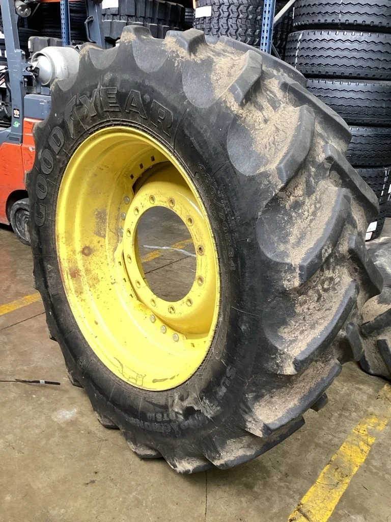 Used 480/70R34 155A8 Goodyear STR DT810 TL R-1W 70-75% On 15 x 34 12-16.732-14.62 Waffle w/ Disc image 2