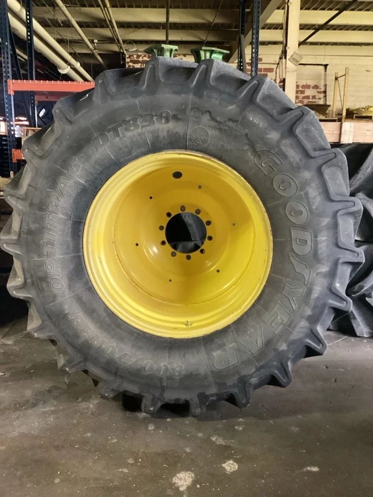 Used 800/70R38 173A8 Goodyear Optitrac DT830 TL R-1W 75-80% On 25 X 38 10-13.19-11.07 Dual Wheel