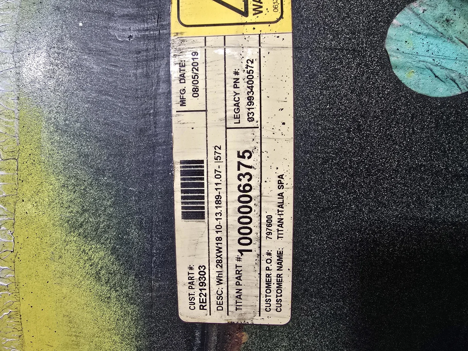 Take-Off 18 x 28 10-13.19-11.07 Waffle 3 Bolt Yellow Wheel w/ Disc image 2