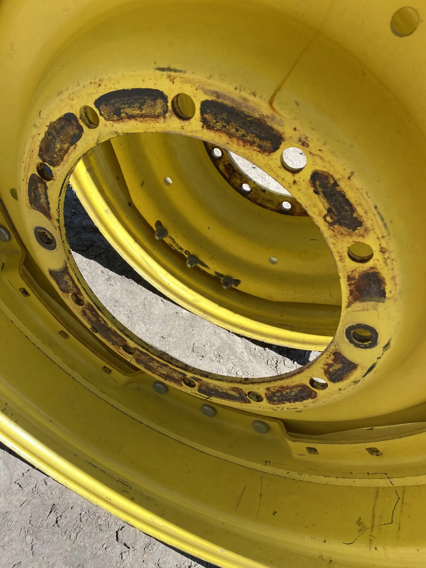 Used 12 x 38 12-16.732-14.620 Waffle 3 Bolt Yellow Wheel w/Disc image 2