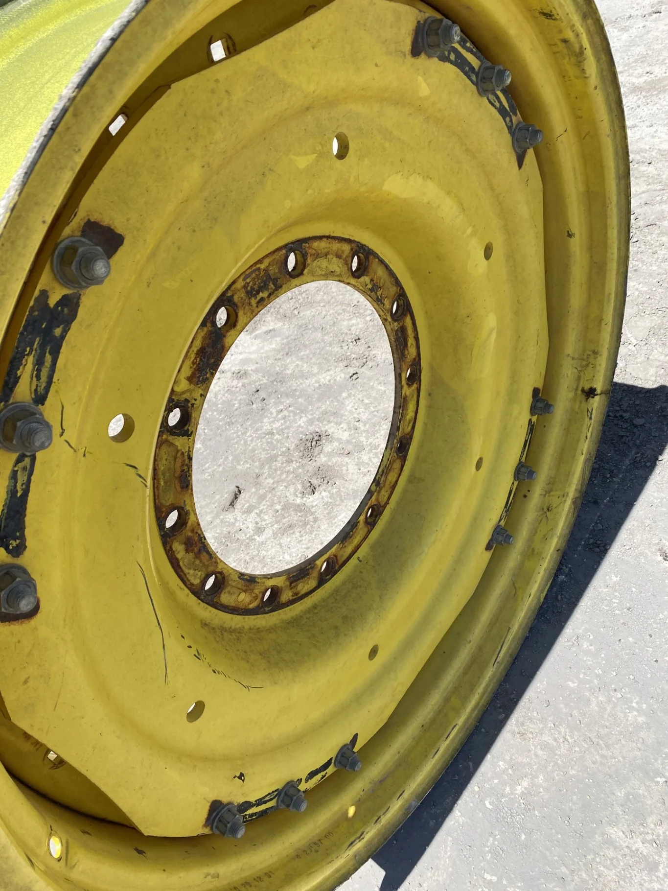 Used 12 x 38 12-16.732-14.620 Waffle 3 Bolt Yellow Wheel w/Disc image 6