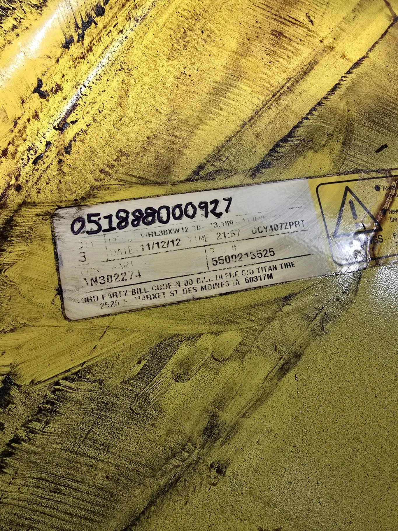 Used 12 x 38 10-13.19-11.07 Sprayer Yellow Wheel image 3