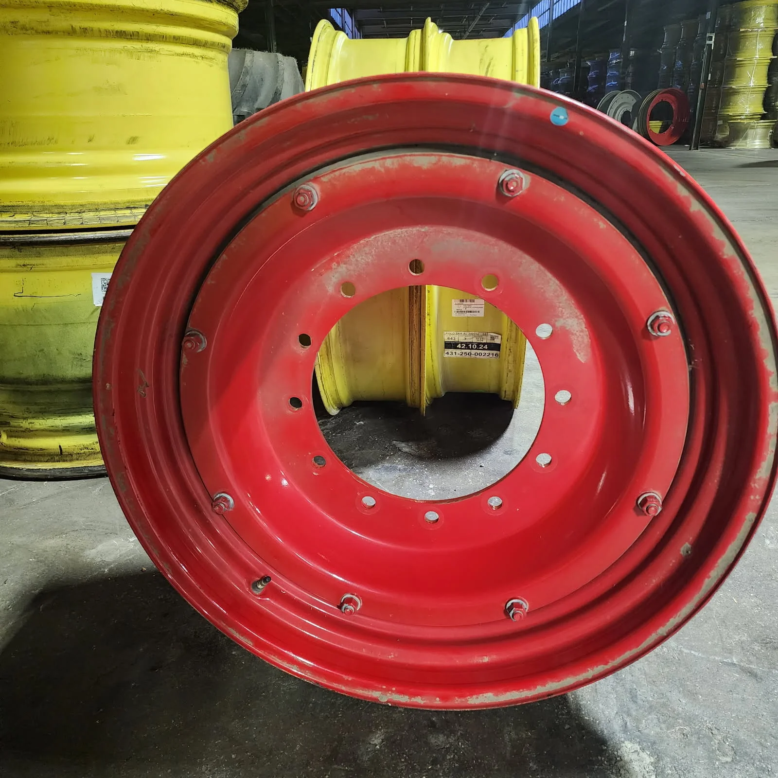 Used 14 x 34 12-16.732-14.620 Rim & Rail Fendt Red Wheel w/ Disc