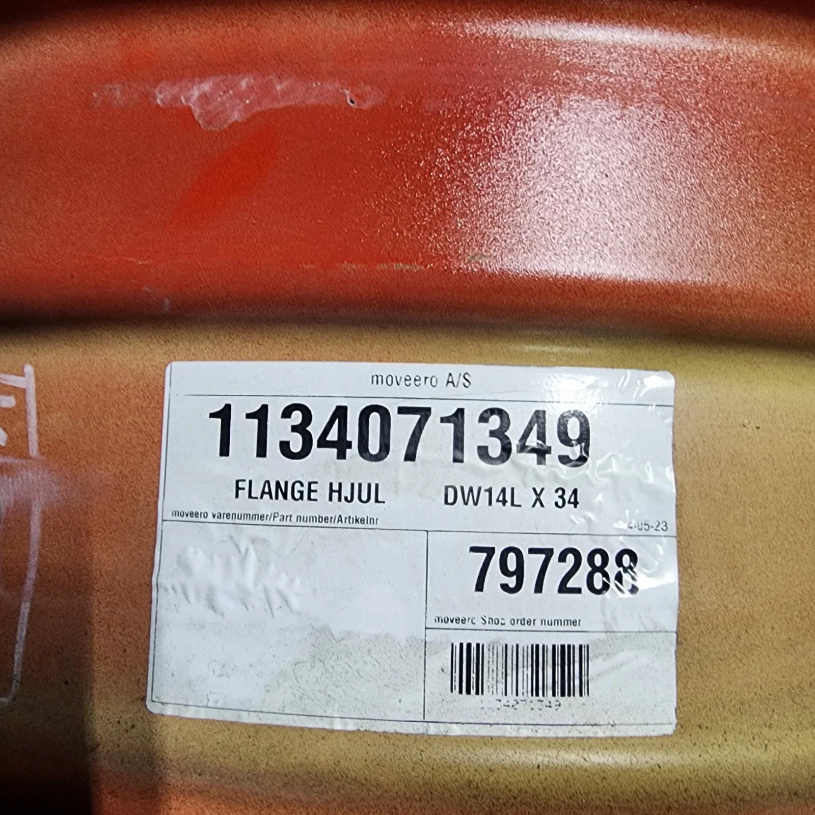 Used 14 x 34 12-16.732-14.620 Rim & Rail Fendt Red Wheel w/ Disc image 2