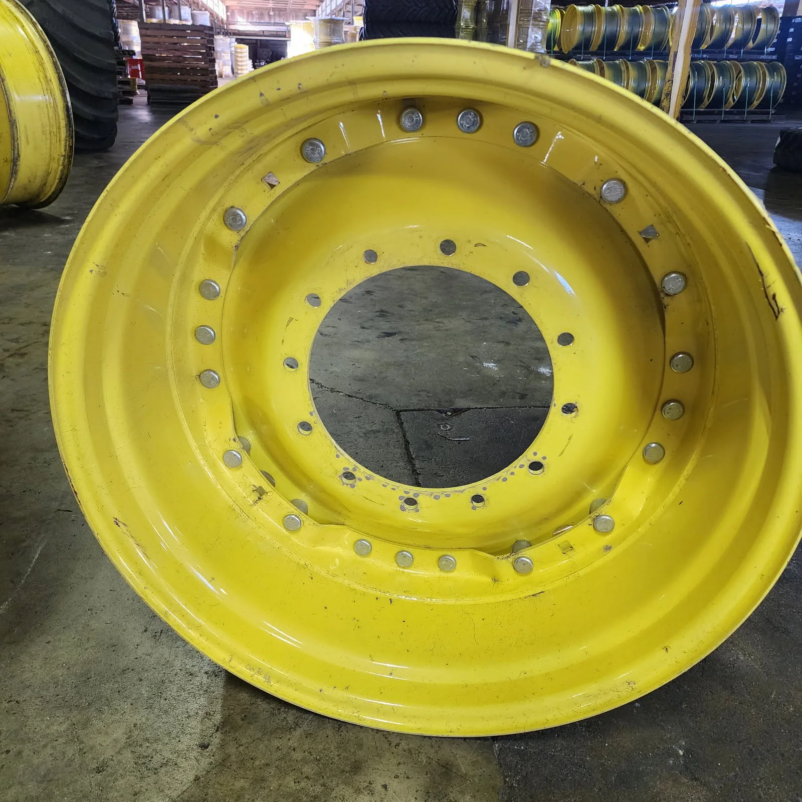 Used 16 X 34 12-16.732-14.620 Waffle 3 Bolt Yellow Wheel w/ HD Disc image 2