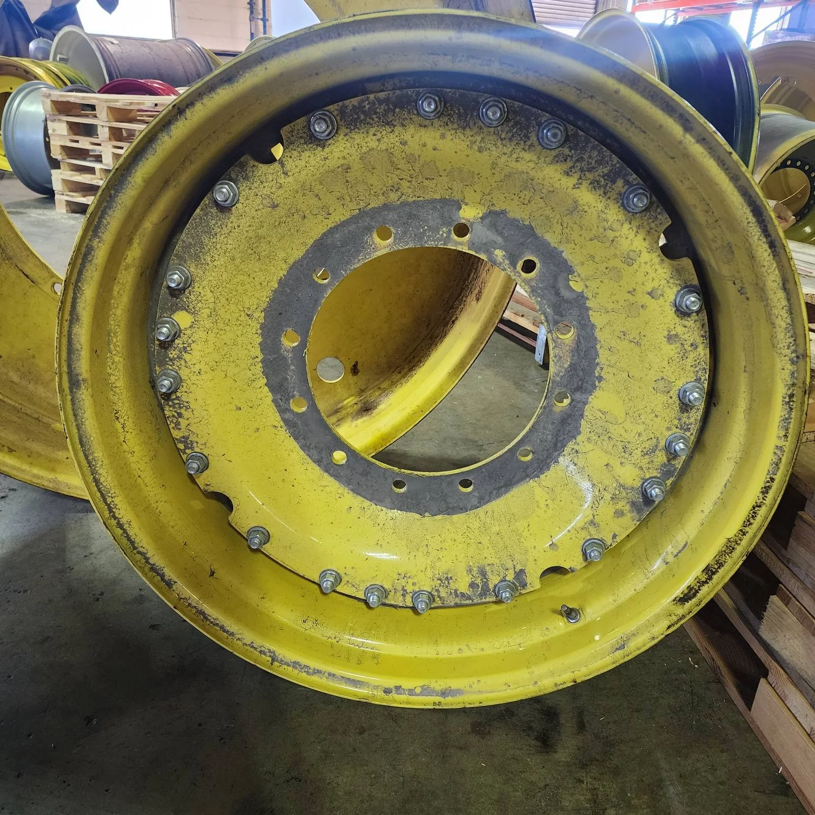 Used 16 X 34 12-16.732-14.620 Waffle 3 Bolt Yellow Wheel w/ HD Disc image 3