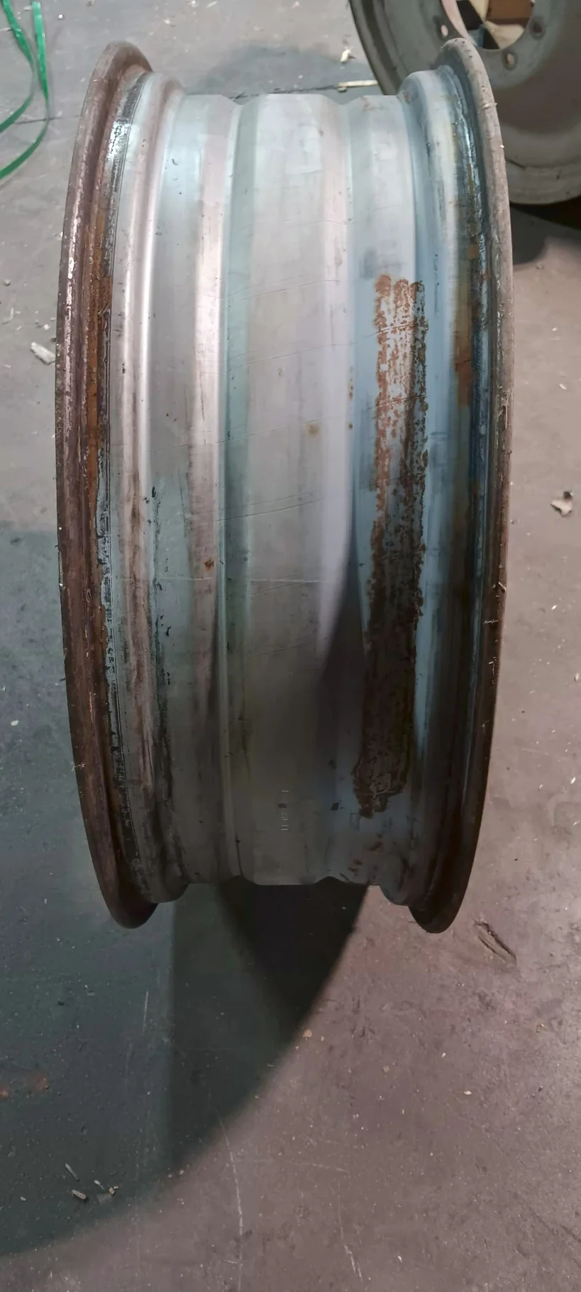 Used 10 X 36 10-13.19-11.07 Dual Double Bevel Silver Wheel w/ welded center image 3
