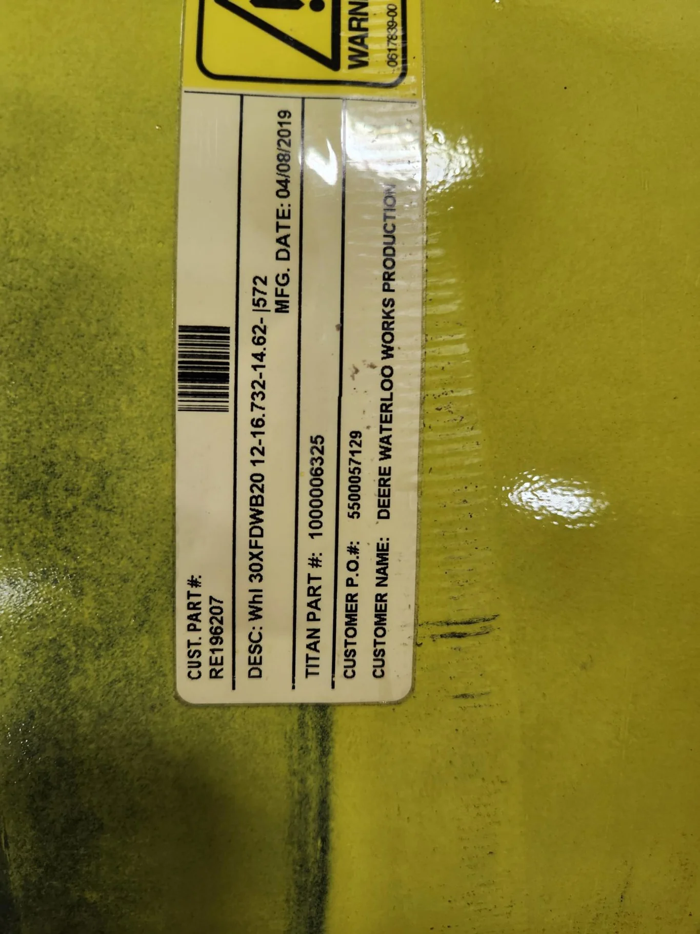 Take-Off 20 x 30 12-16.732-14.620 Waffle 3 Bolt Yellow Wheel w/ Disc