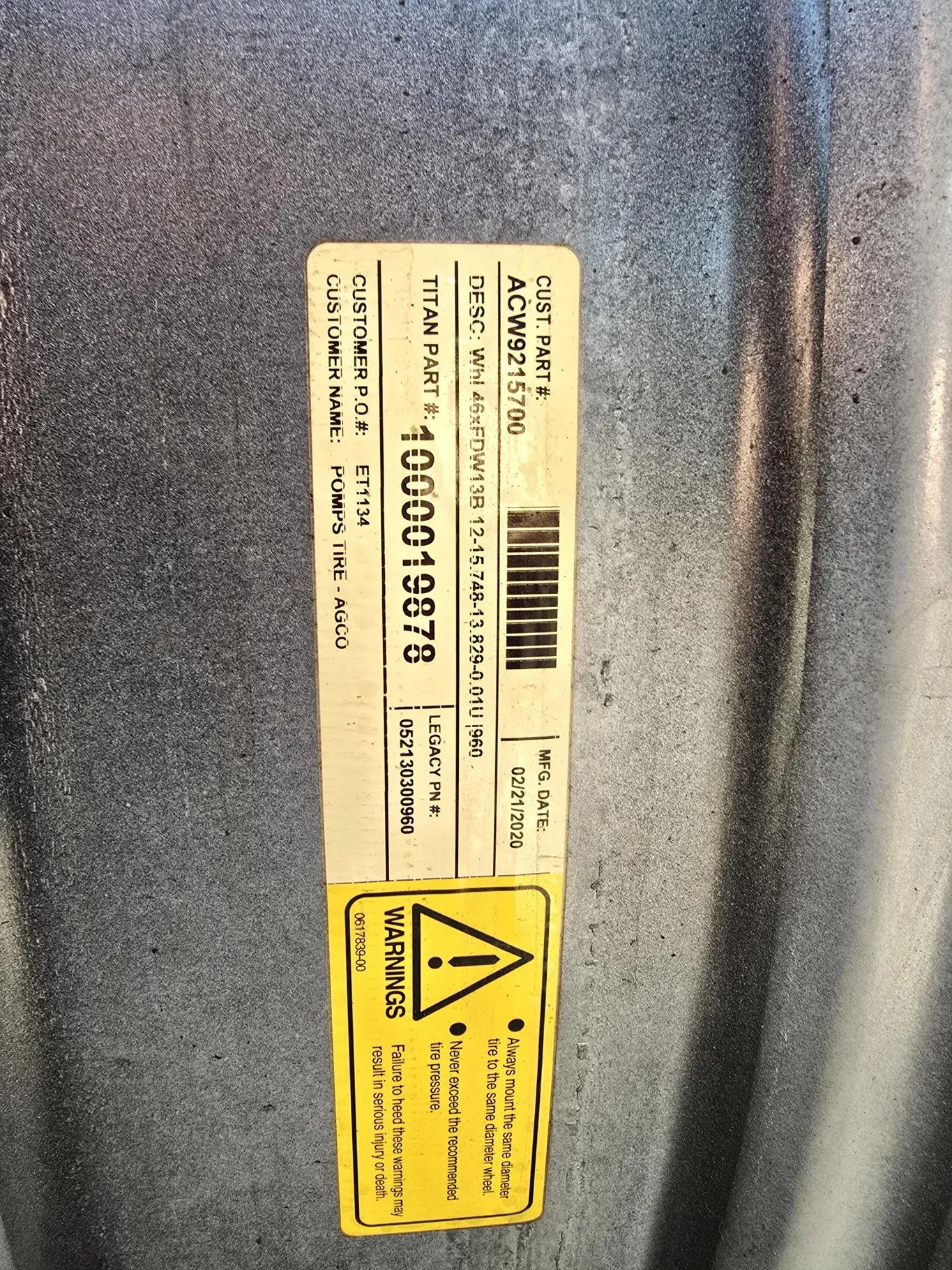 Take-Off 13 x 46 (12-15.748-13.829) Agco Gray Sprayer Wheel image 2