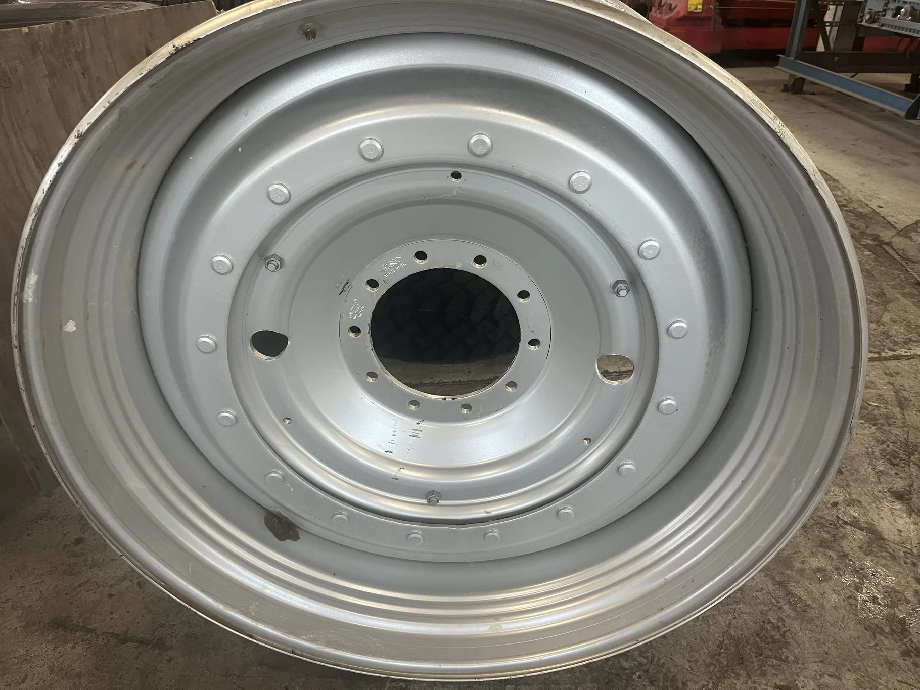 Used 16 x 46 10-13.19-11.07 Rim & Rail Silver Wheel w/ Disc image 2