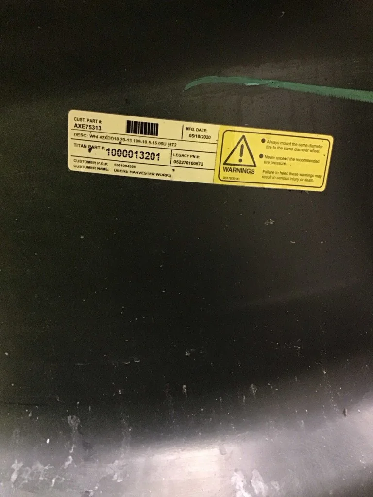 Used 18 x 42 Titan 20-13.19-10.50 John Deere Dolly Dual. Mild Rust Paint in Fair Condition. image 3