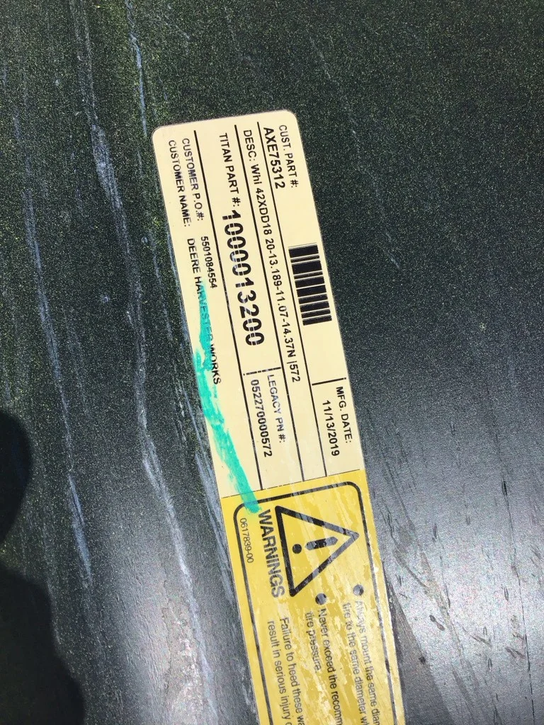 Used 18 x 42 (20-13.189-11.07-14.3) John Deere Yellow Inside Dolly Dual