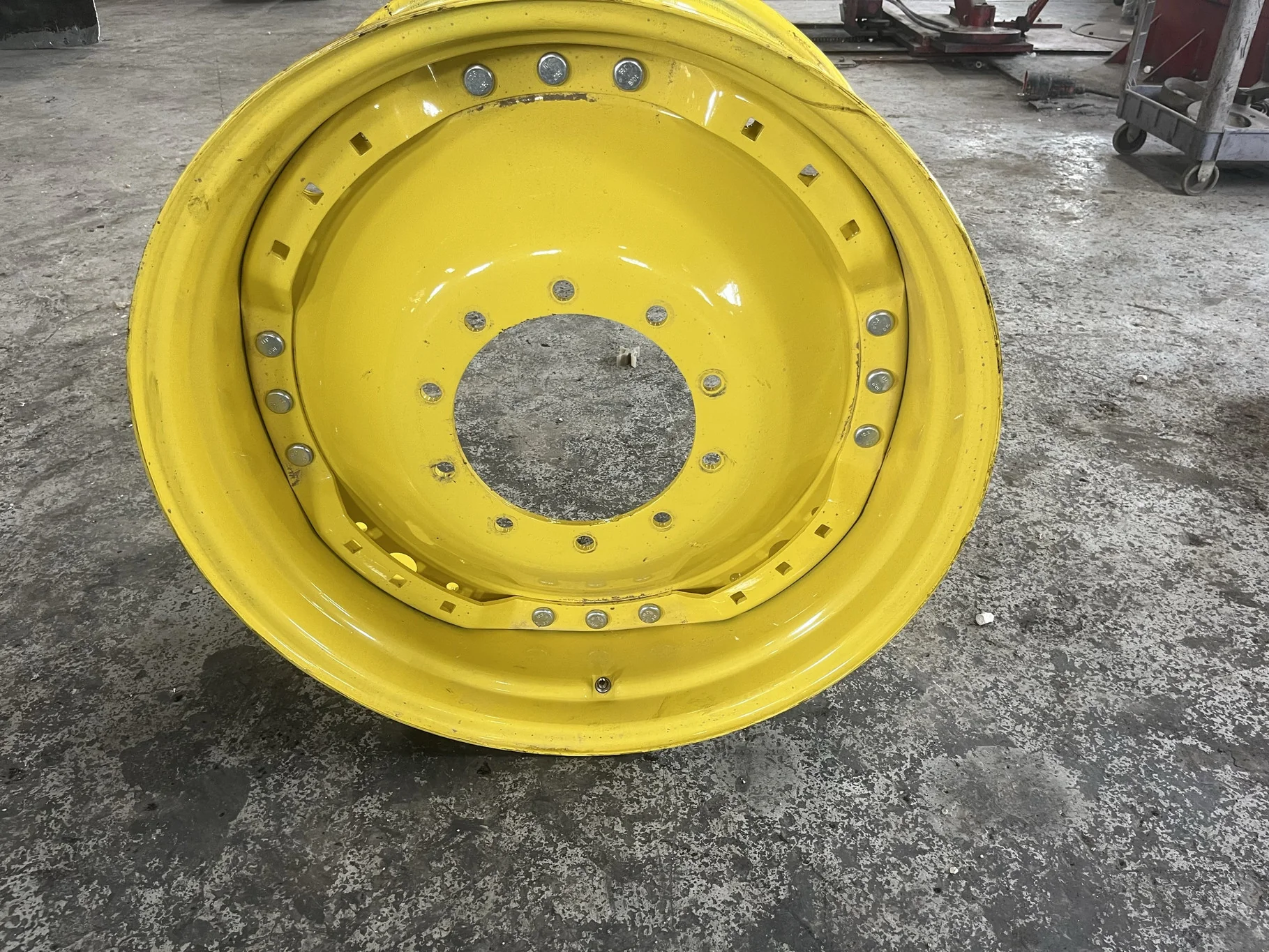 Used 15 x 34 (10-13.19-11.07) Waffle 3 Bolt Yellow Wheel w/ Disc