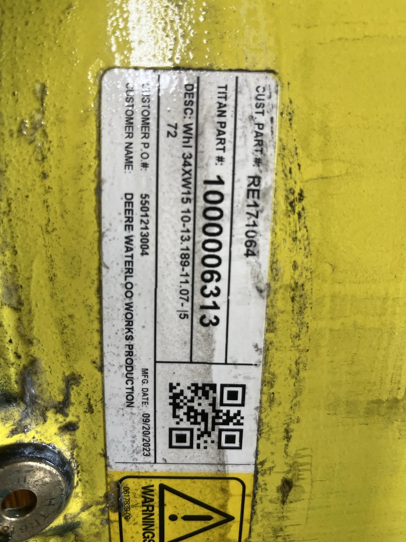 Used 15 x 34 (10-13.19-11.07) Waffle 3 Bolt Yellow Wheel w/ Disc image 2