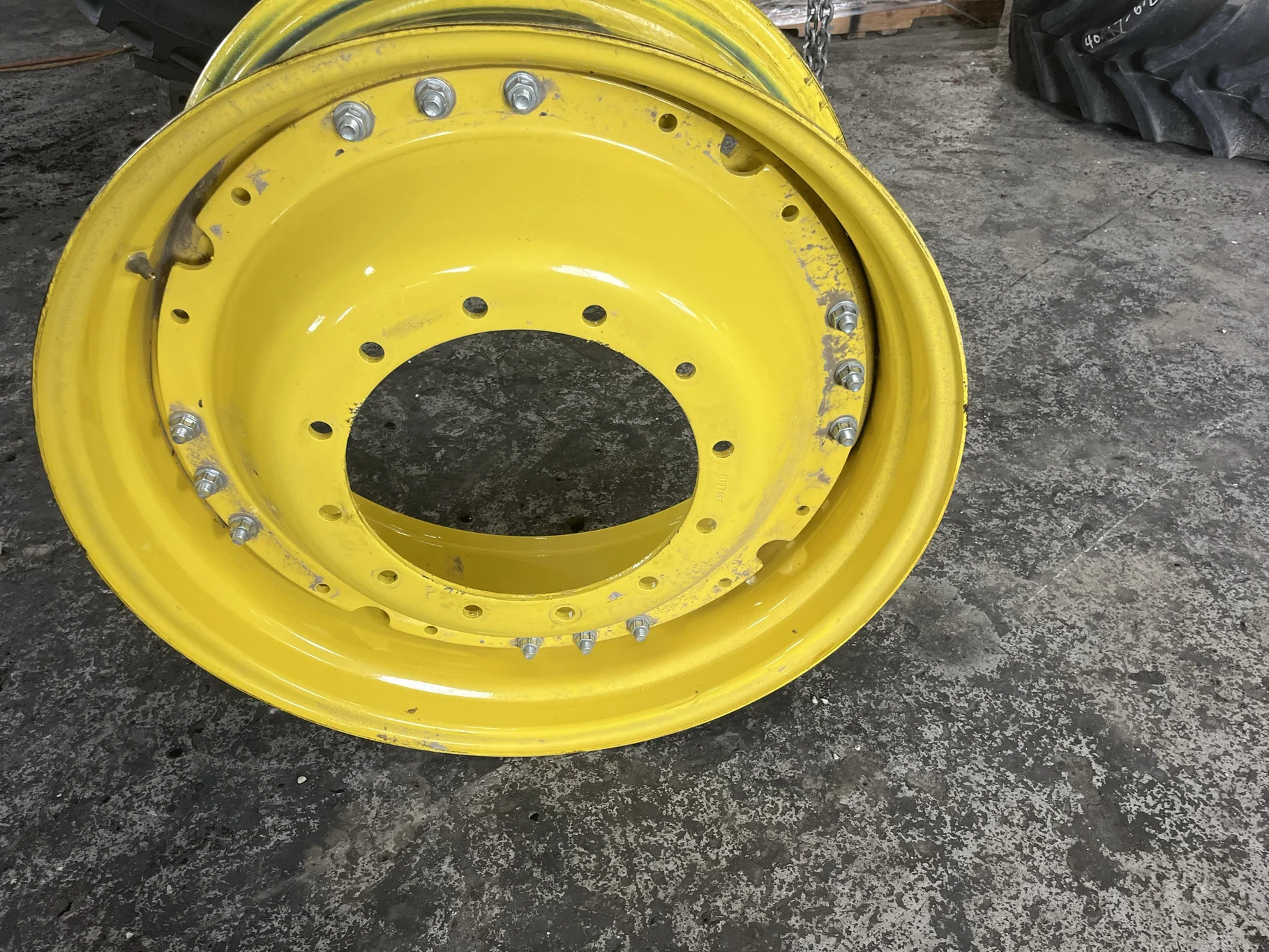 Used 15 x 34 12-16.732-14.620 Waffle 3 Bolt Yellow Wheel w/ Disc image 2