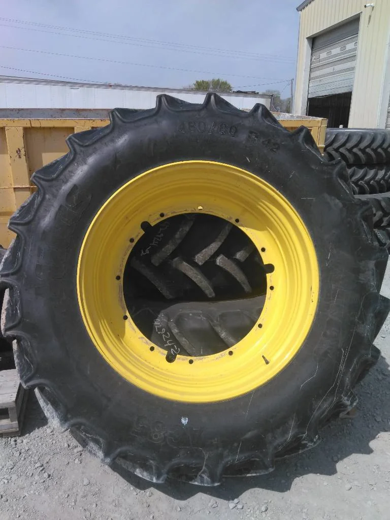 Used 480/80R42 151A8 Mitas AC85 TL R-1W 90-95% On 16 x 42 12-32.047-30.078 Rim & Rail Yellow Wheel image 2