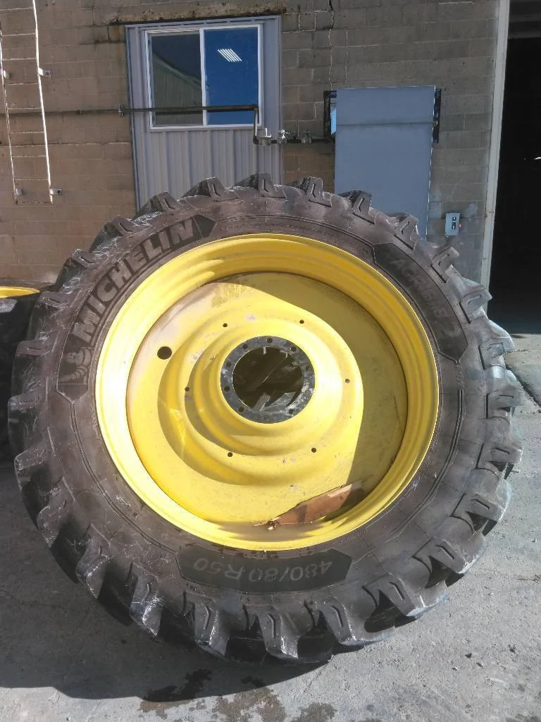 Used 480/80R50 159A8 Michelin Agribib 2 TL R-1W 85-90% On 15 x 50 (10-13.19-11.07) JD Dual Wheel