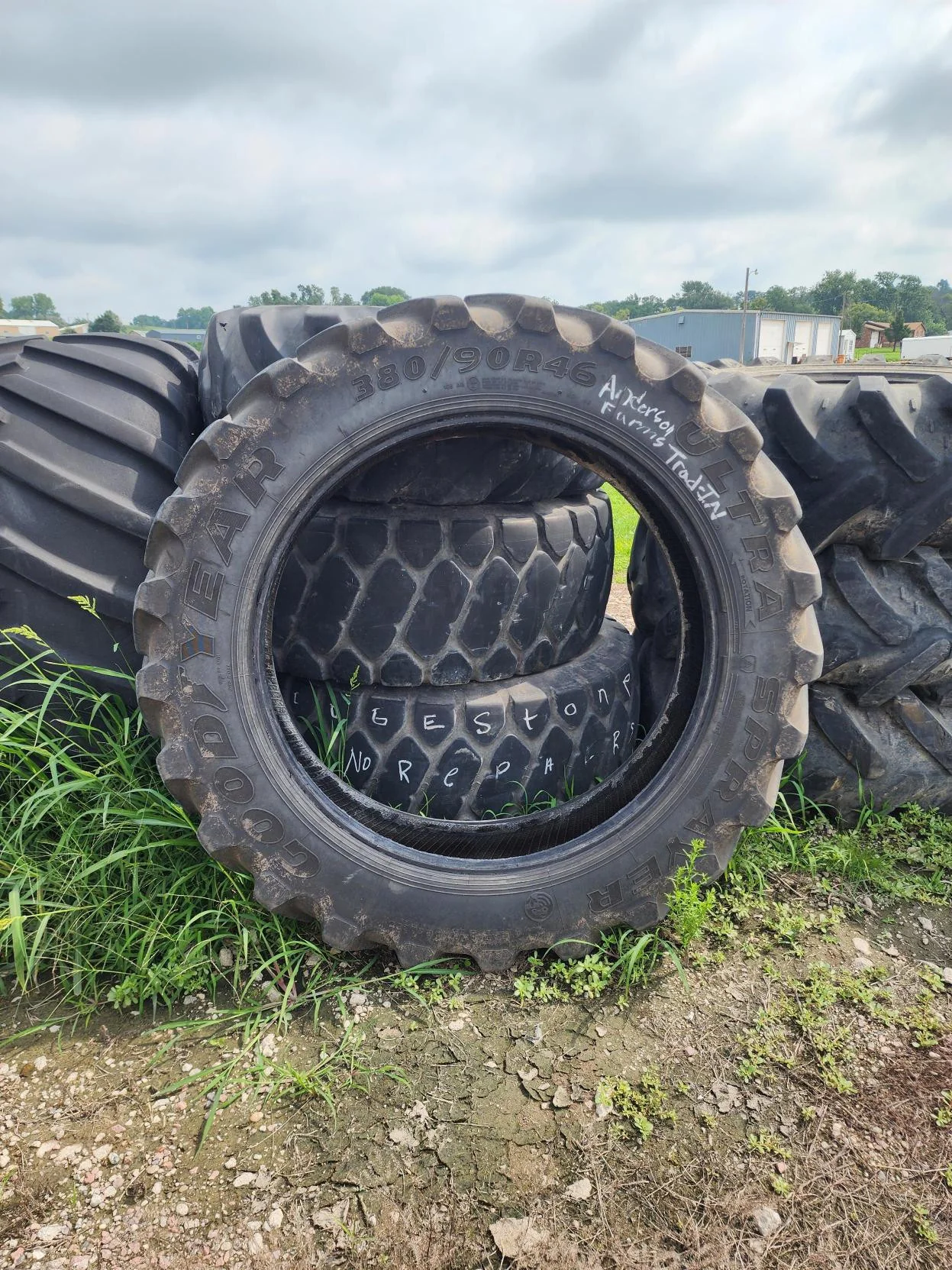 Used 380/90R46 168B Goodyear Ultra Sprayer TL R-1 90-95% Some Light Stubble
