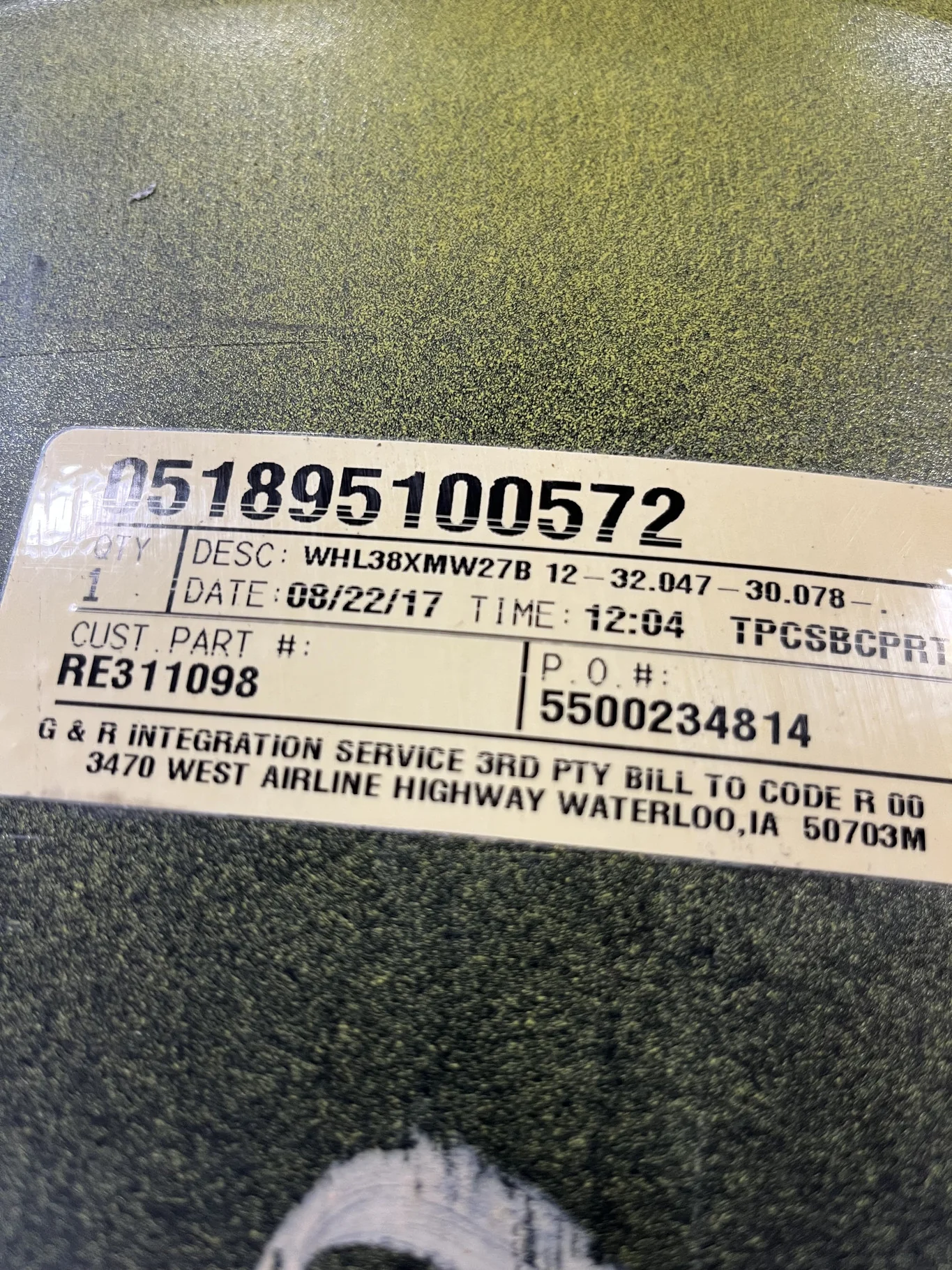 Used 27 X 38 12-32.047-30.078 Rim & Rail Yellow Wheel