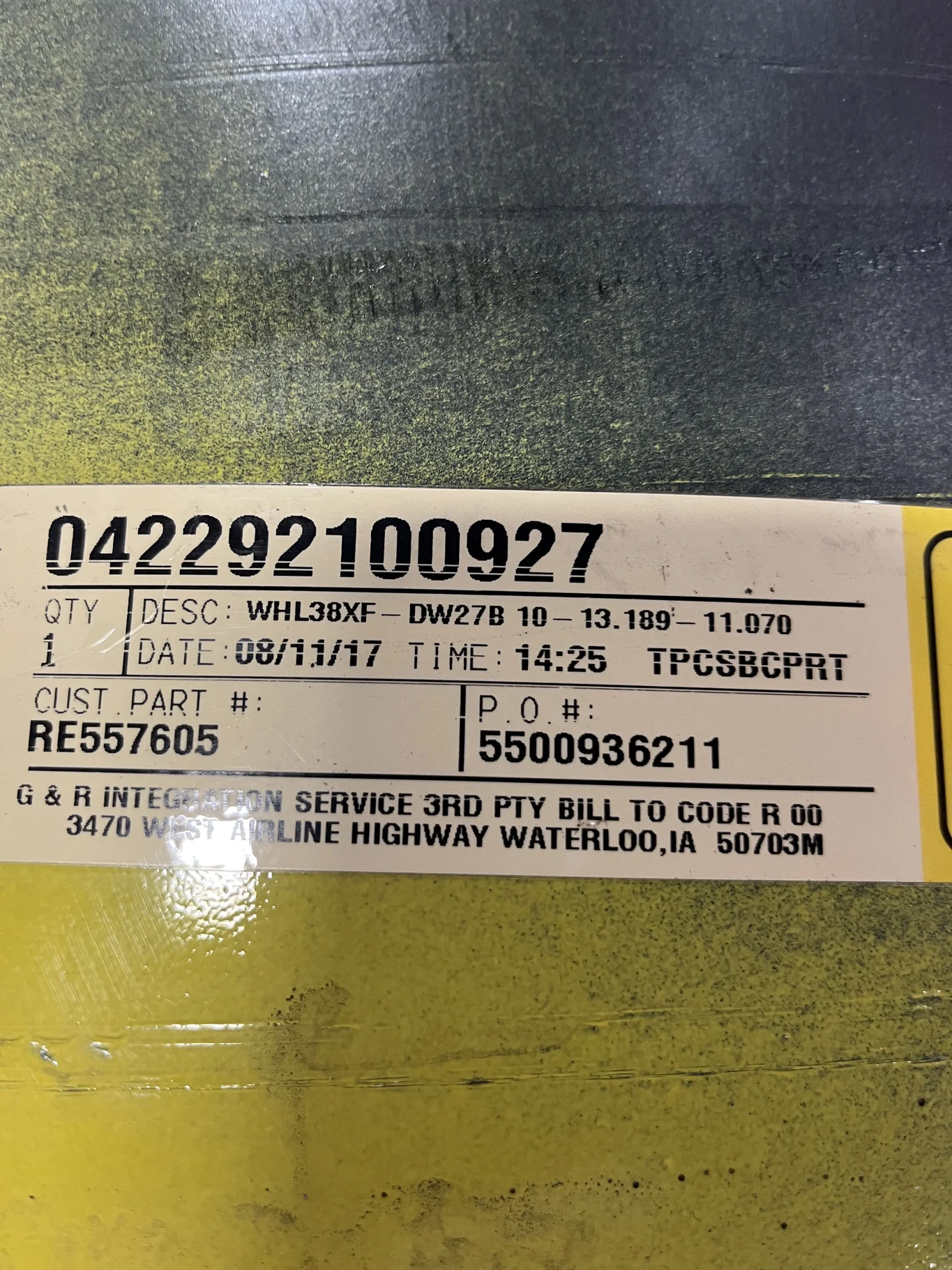 Used 27 X 38 10-13.189-11.070 Dual Yellow Wheel