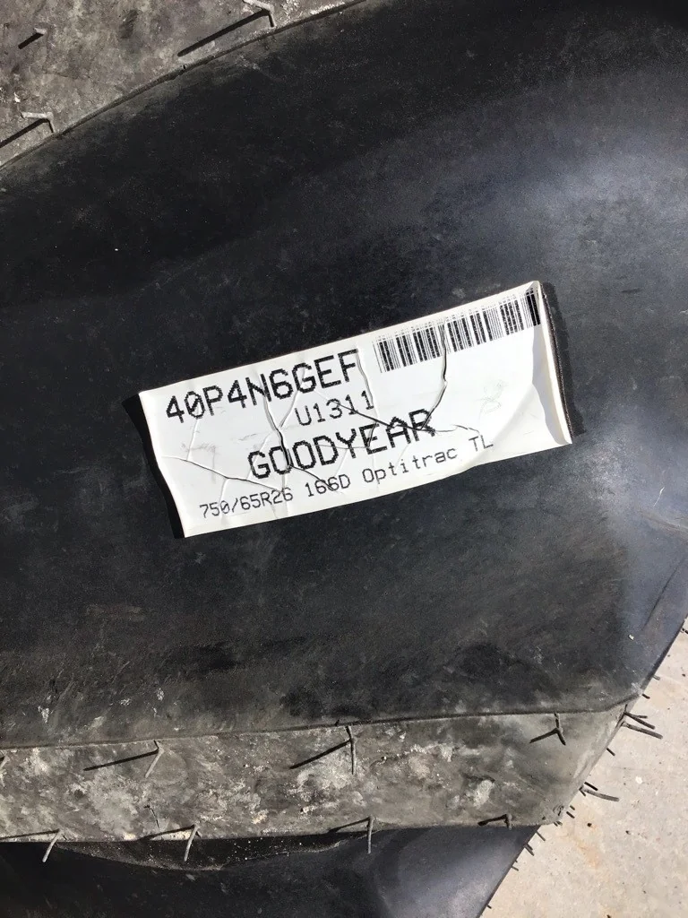 Take-Off 750/65R26 166D Goodyear Optitrac TL R-1W 95-100% On 25 x 26 (8-10.82-8.78) Combine Wheel image 4