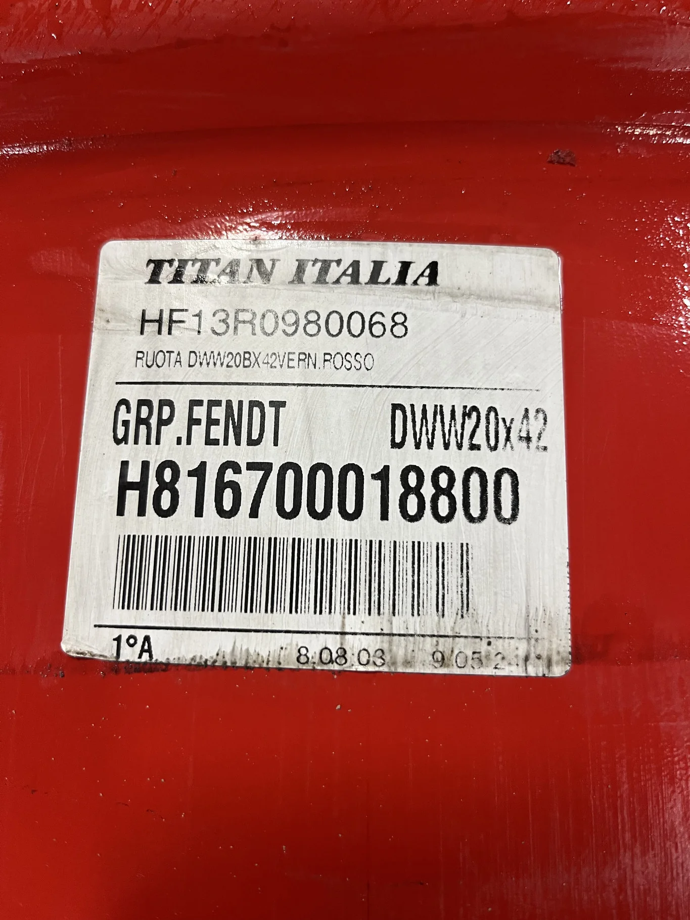 Take-Off 20 X 42 10-13.19-11.07 Fendt Red Sprayer Wheel