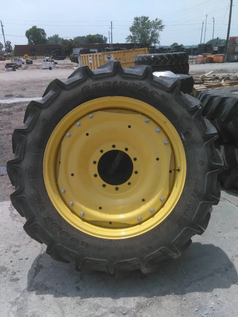 Used 380/80R38 142D Goodyear Optitrac TL R-1W 95-100% On 12 x 38 (10-13.19-11.07) Waffle 3 Bolt/Disc
