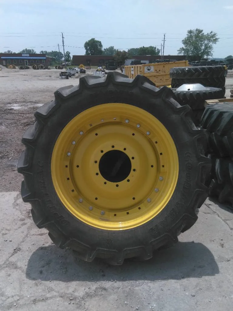 Used 380/80R38 142D Goodyear Optitrac TL R-1W 95-100% On 12 x 38 (10-13.19-11.07) Waffle 3 Bolt/Disc image 4