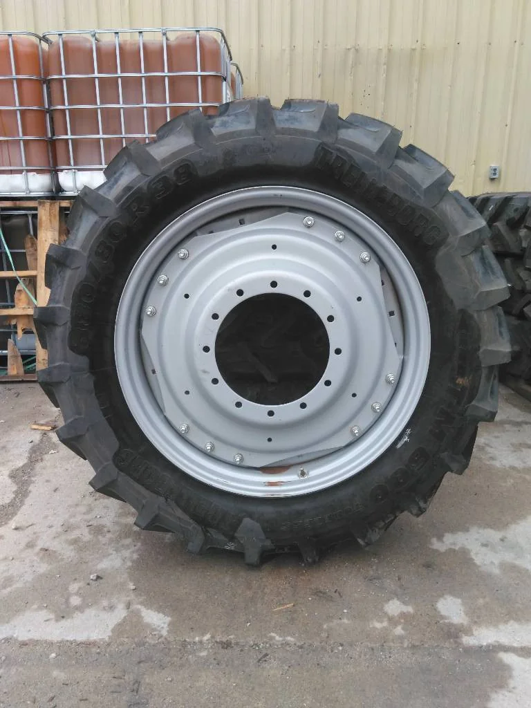 Used 380/80R38 142A8 Trelleborg TM600 TL R-1W 90-95% On 12 x 38 12-16.732-14.620 Rim and Rail