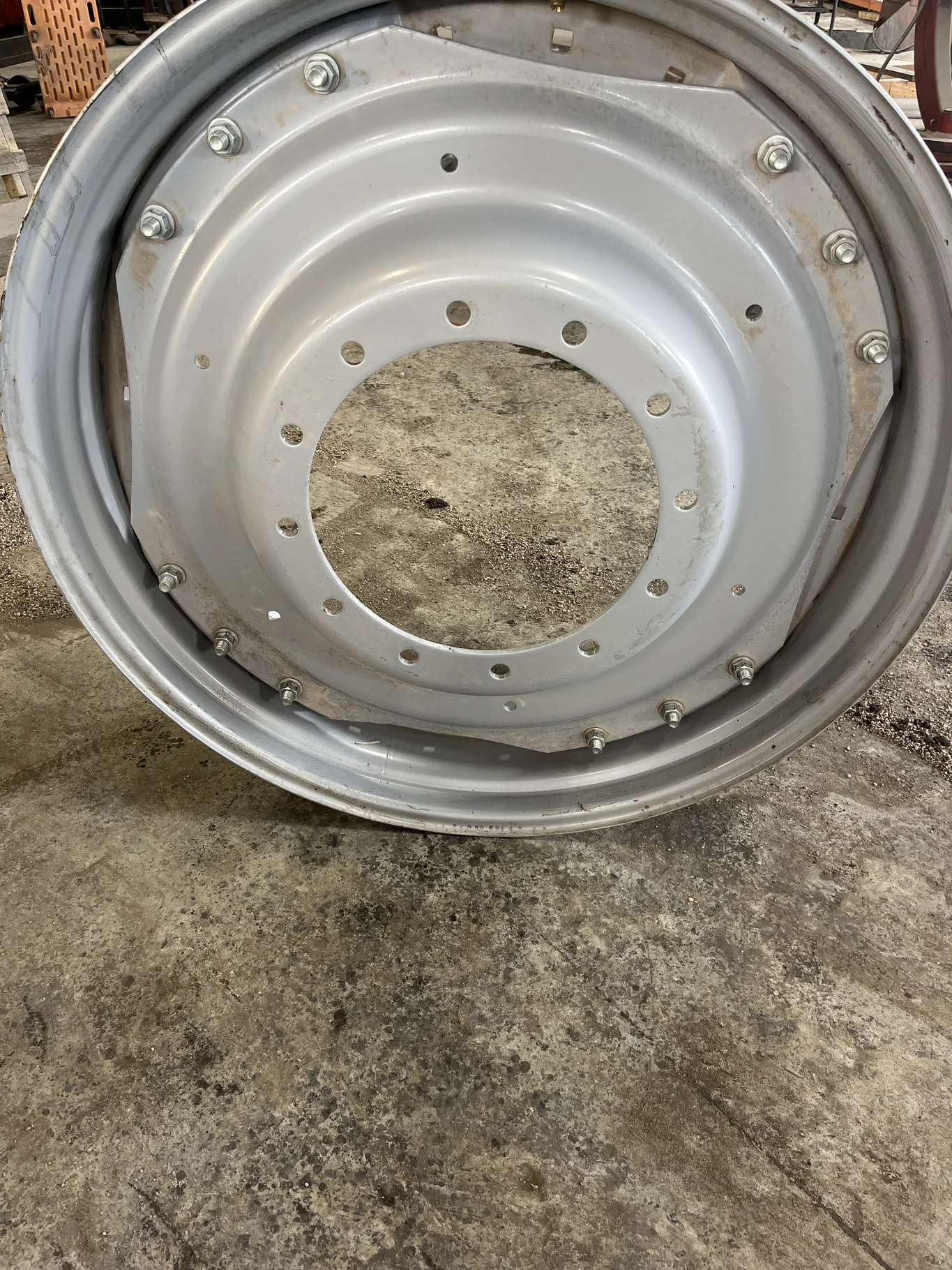 Used 12 X 38 12-16.732-14.620 Waffle 3 Bolt Agco Silver Wheel w/ Disc image 2