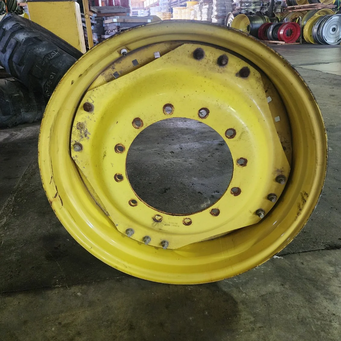 Used 15 X 34 12-16.732-14.640 Waffle 3 Bolt Yellow Wheel w/ Disc image 3