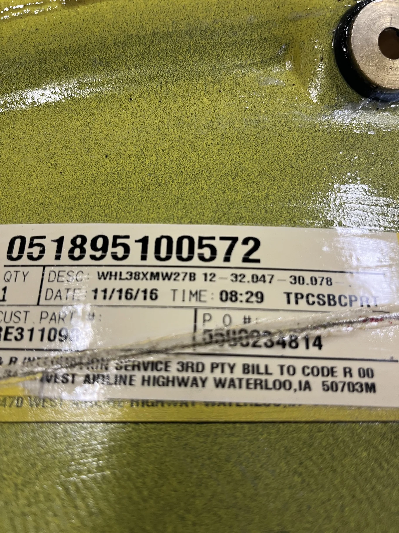 Used 27 X 38 12-32.047-30.078 Rim & Rail Yellow Wheel
