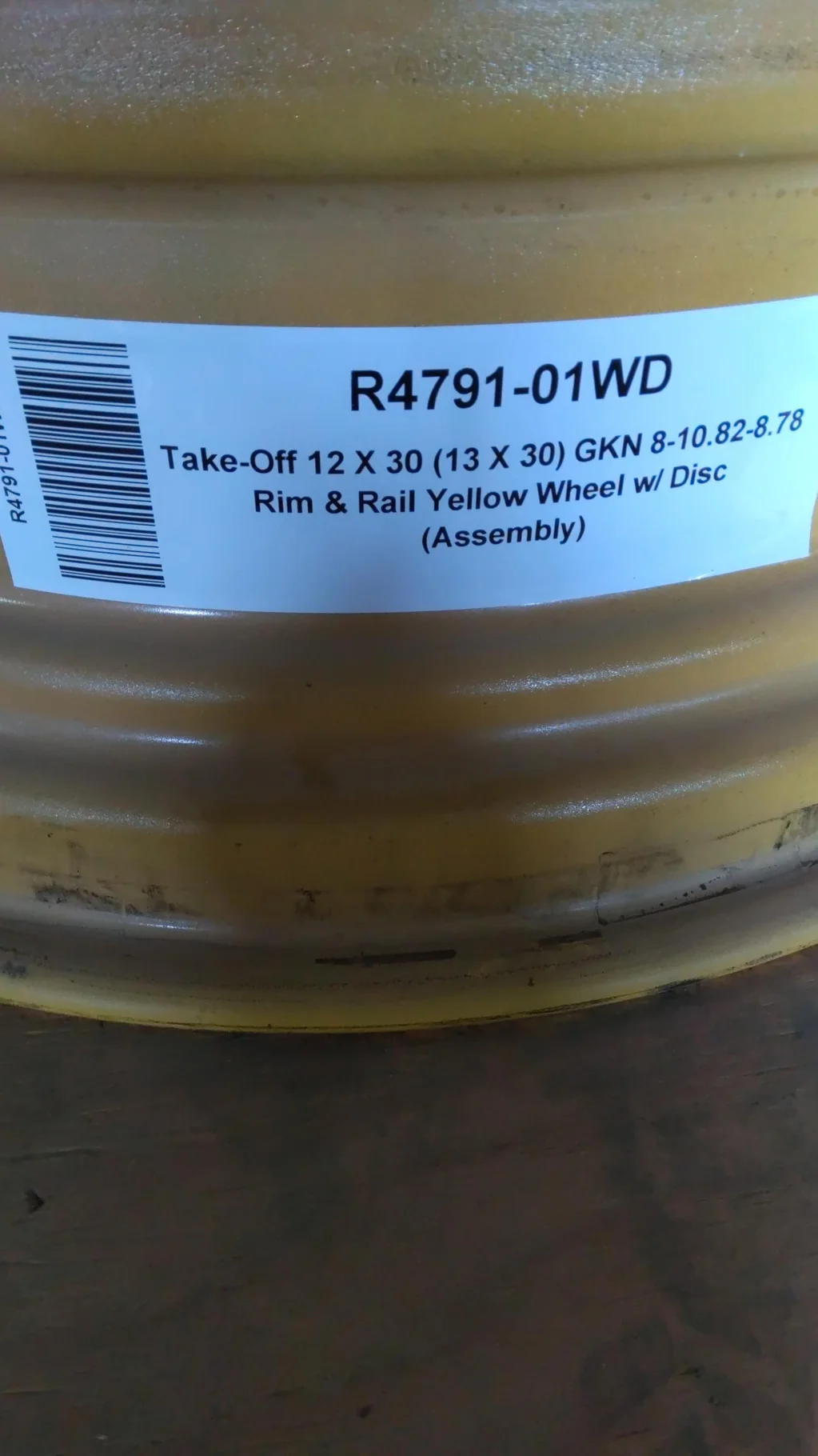 Take-Off 12 X 30 (13 X 30) GKN 8-10.82-8.78 Rim & Rail Yellow Wheel w/ Disc image 4