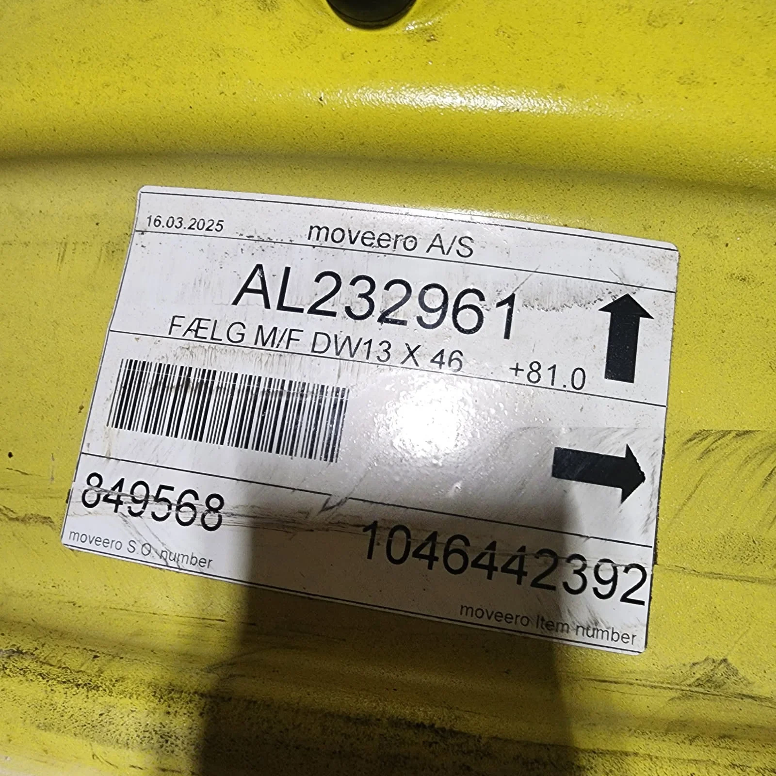 Take-Off 13 X 46 12-32.047-30.078 Rim & Rail Yellow Wheel